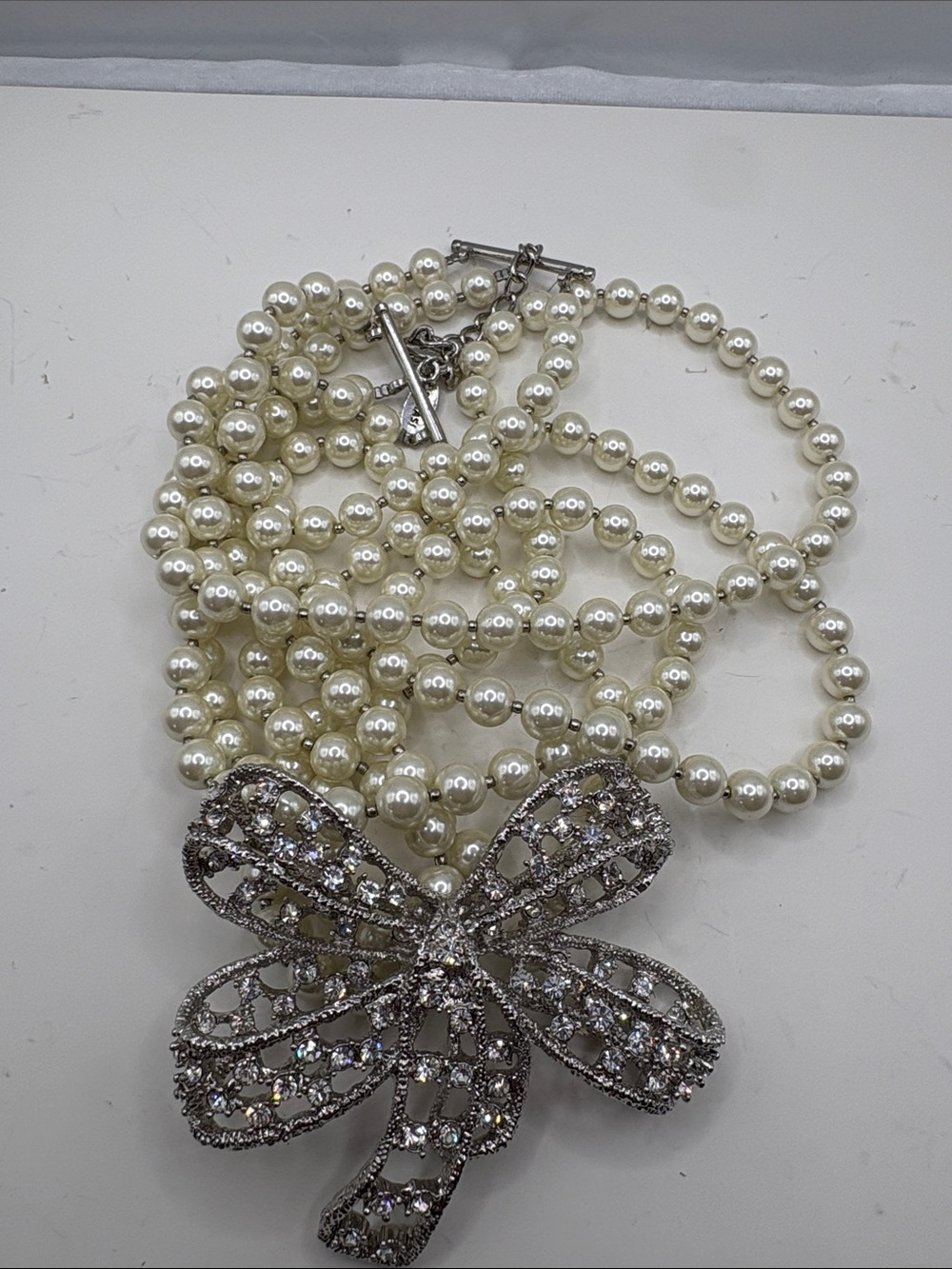 Scaasi 3 strand Pearl & Rinestone necklace